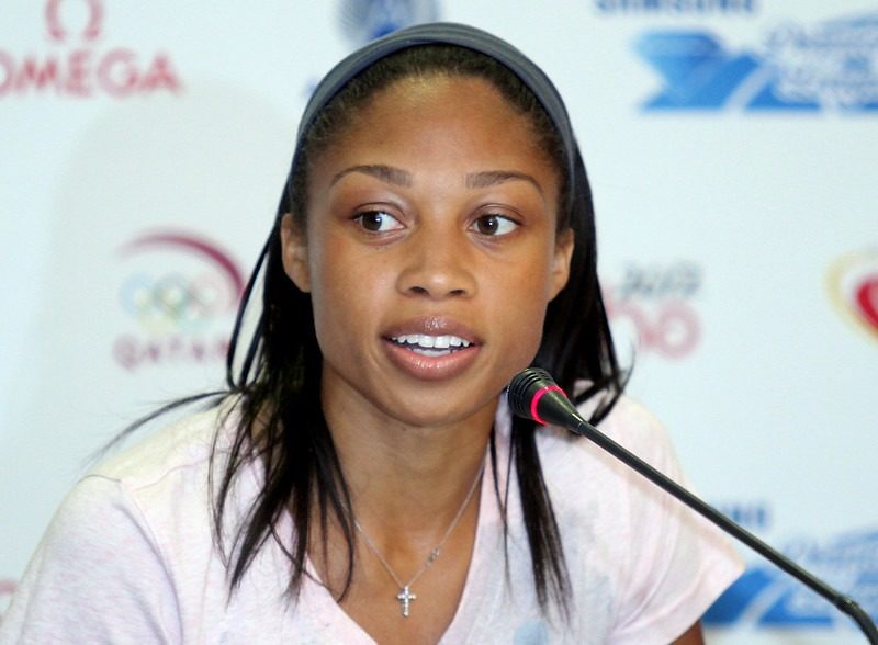 La sprinteuse américaine Allyson Felix lors d’une conférence de presse avant la Diamond League 2012 à Doha.